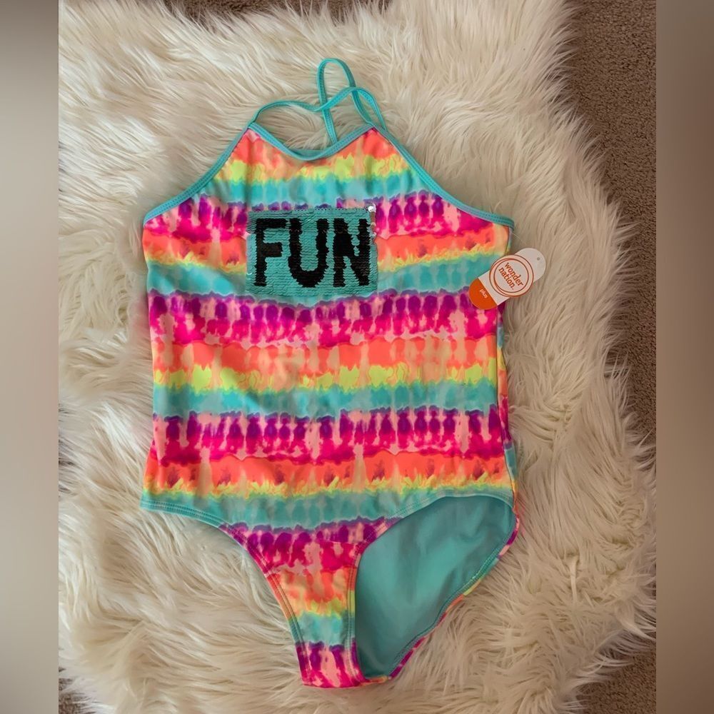 Wonder nation kids XL one piece bathing suit NWT